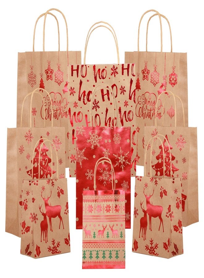 Nezyo 18 Pcs Christmas Gift Bags Multipack Winter Kraft Paper Bags with Handle Bronzing Metallic Gift Treat Goodie Assorted Sizes Bulk for Holiday New Year Eve Party Packaging Decor(Red) - Image 1